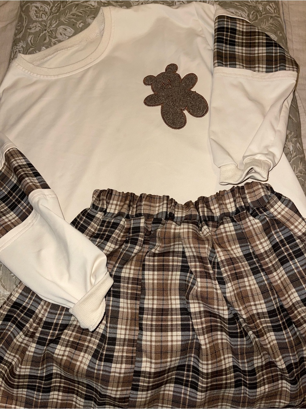 SHEIN Cream and Brown Plaid Two-Piece set